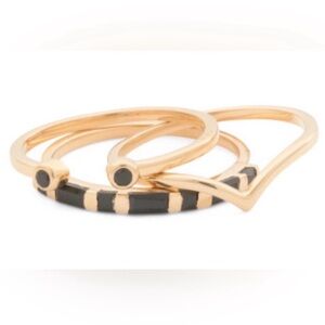 Shivam Stacking Rings (set of 3) Black Spinel 14k gold plate Sterling Size 8 NWT